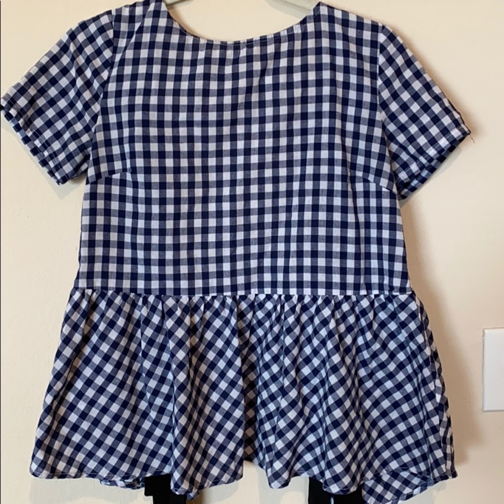 Checkered peplum top with tie back!